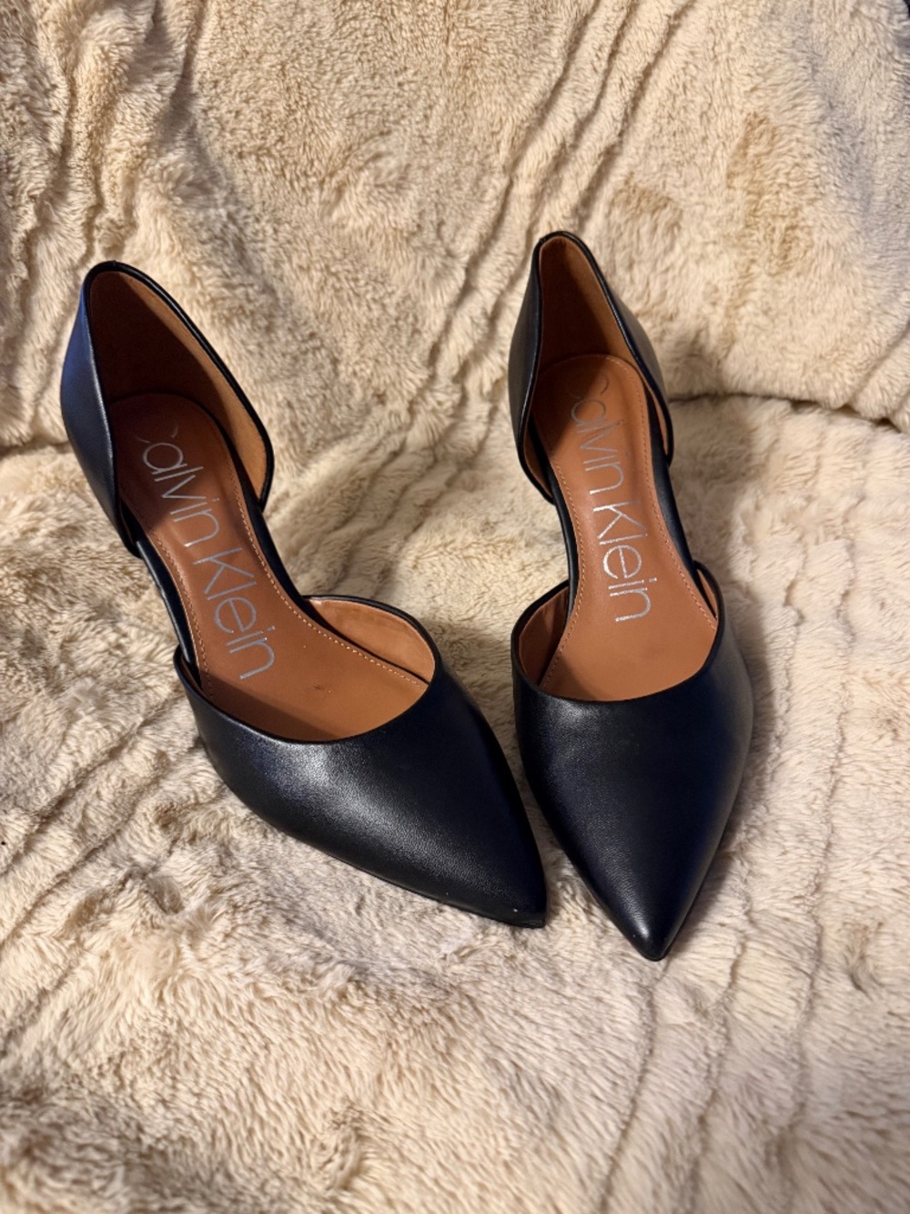 Calvin Klein Gloria Black Leather d'Orsay Pumps - Good Condition, Fast Shipping